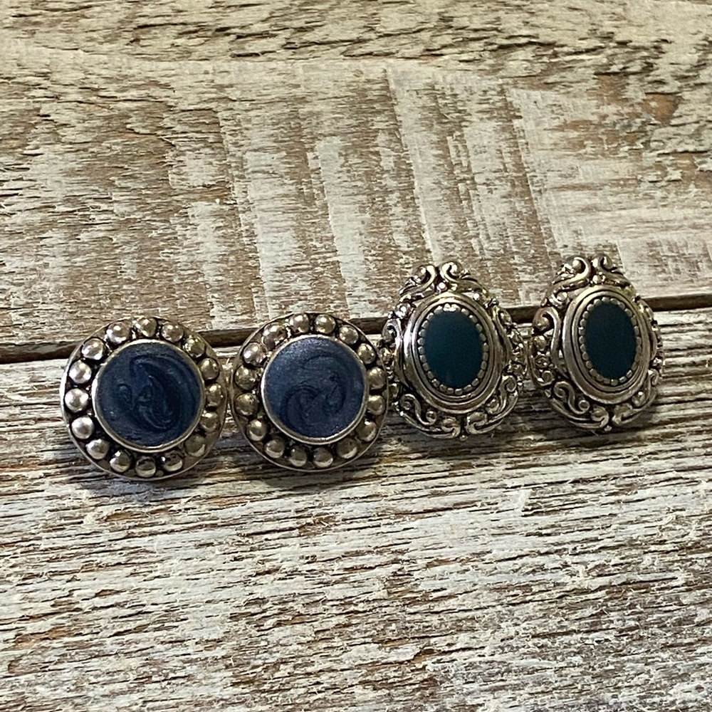 Lot of 2 Blue and Silver Toned Stud Earrings